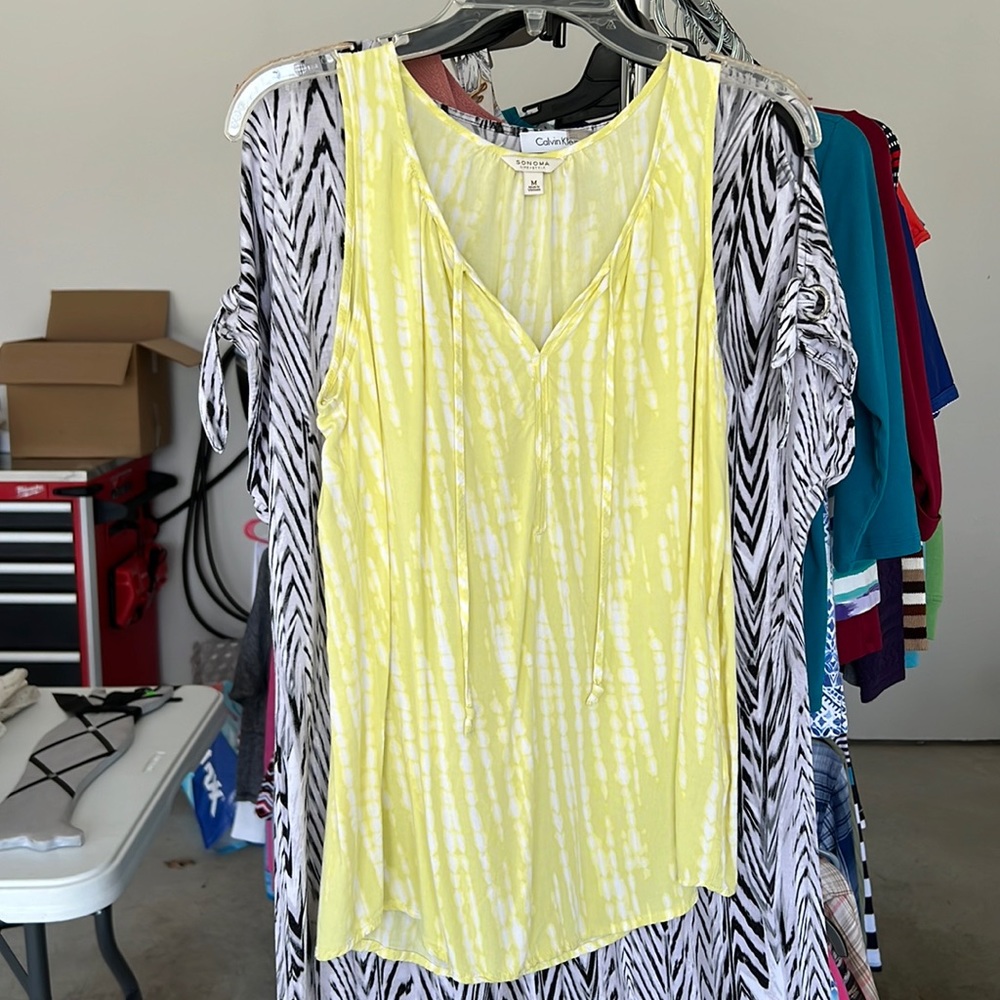 Yellow Sonoma Tank top with tie in neckline. Size medium.